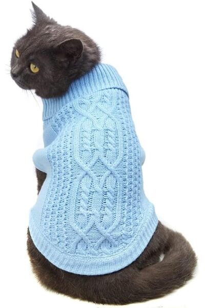 Bukela Cat Knitted Sweater with Cable Pattern, Turtleneck Warm Sleeveless Win...