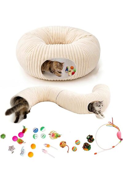 NIUBI Cat Tunnel Bed, 21 Pcs Interactive Cat Toys, White Cat Tube with Kitten...