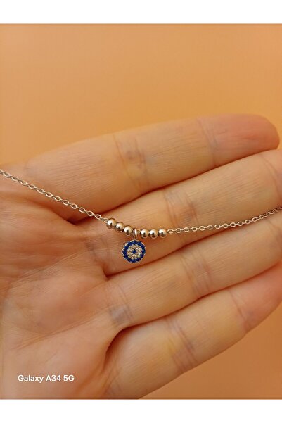 Peach Jewelry Ασημένια αλυσίδα αστραγάλου 925 με σύμβολο Ματάκι