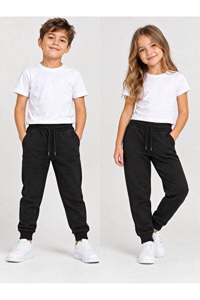 erayalpkids Girls' and Boys' Black Jogger Sweatpants with Lace-Up Waist and E...