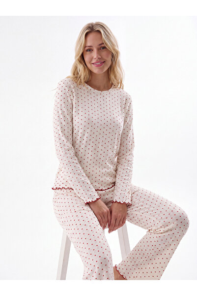 NBB Women's Pajama Set, Long Sleeve, 100% Cotton, Seasonal Fabric, Heart Patt...