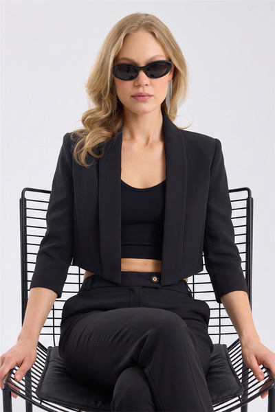 HomeStore Önü Açık Crop Teknik Kumaş Blazer