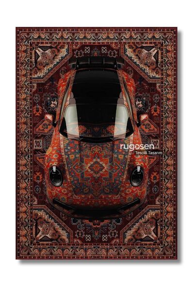 RUGOSEN Porsche Motifli Yıkanabilir Spor Yarış Arabası Desenli Gamer Halı