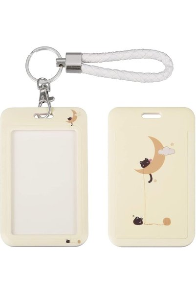 TERRIFI Cute Cat ID Card Badge Holder Keychain with Metal Keyring, Durable Pl...