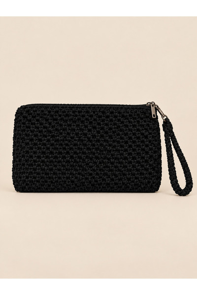Velisse – Siyah Örgü Bilek Askılı Clutch Çanta