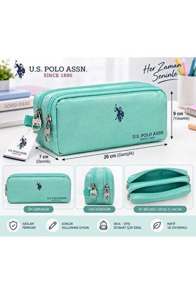 U.S. Polo Assn. Double Compartment Satin Look Pen Holder Pencil Case Plklk