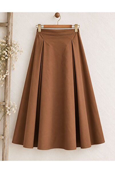 KÜÇÜĞÜM BUTİK Pleated Camel Gabardine Skirt