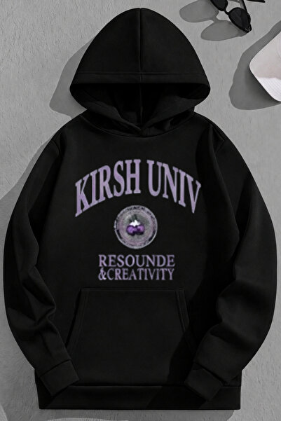 K KOZZ STYLE Unisex 3 Thread Cotton Black Kirshuniv Print Loose Fit Sweatshir...