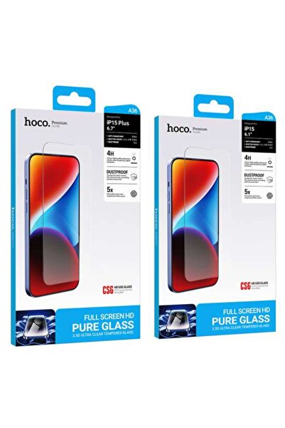 Hoco A36 Γυάλινη Μεμβράνη για iPhone 15 Plus, 3D Πλήρους Οθόνης, Μαύρο Πλαίσιο