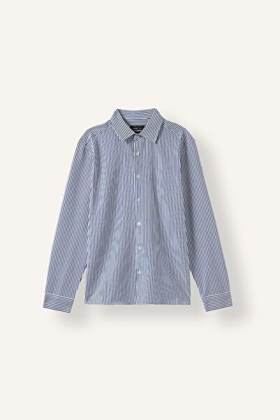 DeFacto Striped Wrinkled Textured Long Sleeve White Men's Shirt D6003Ax/Wt34