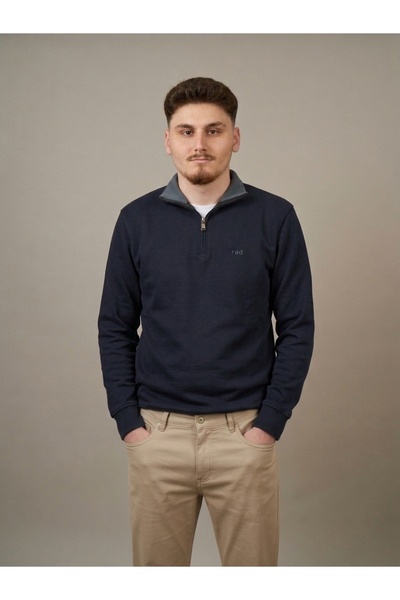 Erkek Premium Yarım Fermuarlı Yaka Detaylı Pike Sweatshirt