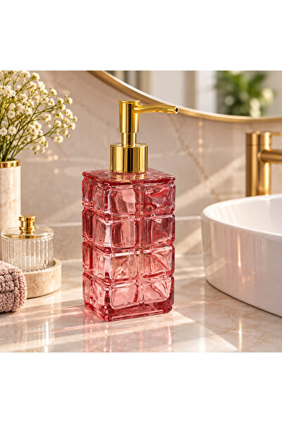 DECOFORM Kristal Blok Cam Sıvı Sabunluk,Pembe,Amber,Kahverengi renk 250ml