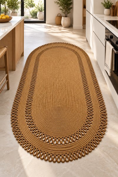 MaVaux Alessa Doğal Oval Hasır Jüt Kilim Oval Dekoratif Örgü Kilim – Modern Bohem Tasarım, Şık ve Doğal Görünüm, Salon, Mutfak ve Antre Kullanımı Desenli, Dekoratif, Kilim, Salon Çeyizlik, Hediyelik