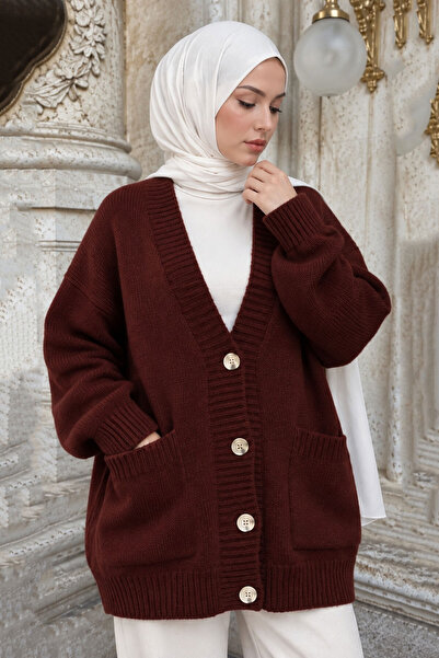 Tesettür Dünyası Fitil Detaylı Triko Hırka TSD260285 Bordo