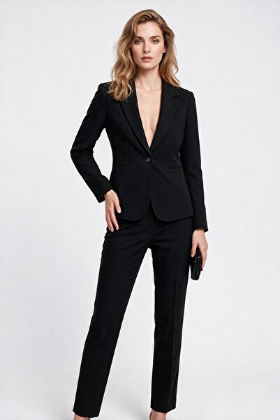 Ekol Women's Notched Collar Single Button Regular Fit Long Sleeve Blazer Jacket