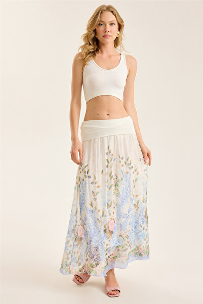 HomeStore Silk Ecru Spring Branch Skirt