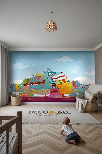 DECOMALL KİDS-185 Çocuk Bekek Genç Odası Tek Parça Duvar Kağıdı Kabartmalı 3D Görünümlü Yapışkan Hediyeli