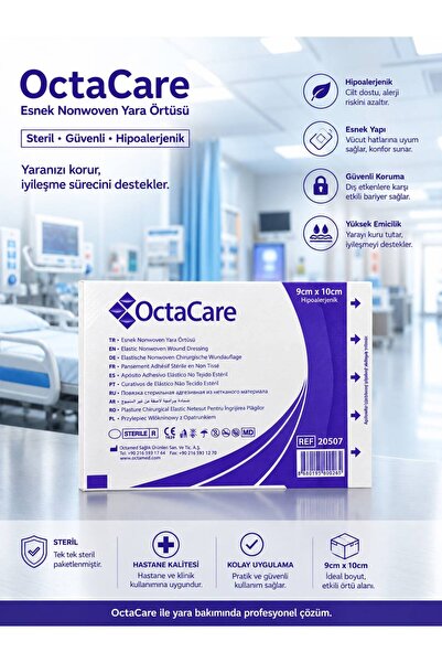Octacare Esnek Steril Yara Pedi, Nonwoven 9cm x 10cm Pansuman Yara Örtüsü, St...