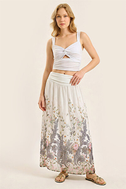 HomeStore Silk Ecru Spring Branch Skirt