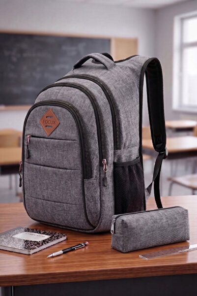 FOCUX City Bag Okul Çantası Kalemlikli Sırt Çantası GRİ