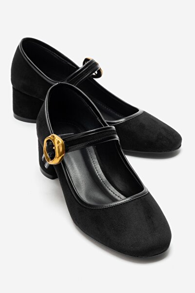 LuviShoes Merel Black Suede Women's Thick Heeled Shoes