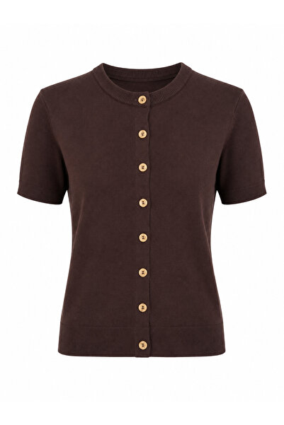 Buket Teke Brown Short Sleeve Soft Knit Cardigan
