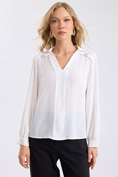 HomeStore V-Neck Logoed Georgette Shirt