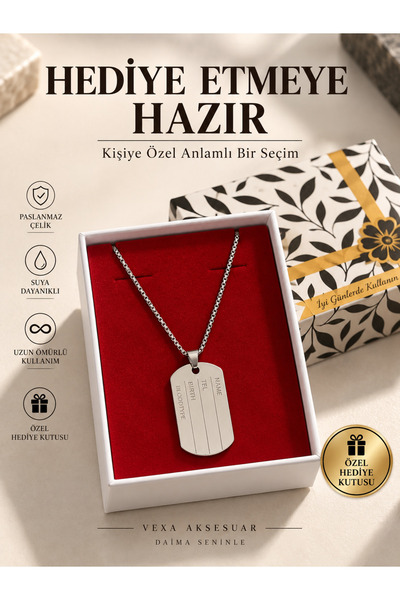 Vexa Aksesuar Arnavut Örme Zincir Künye Kararmaz Çelik Kolye Kutulu Hediyelik...