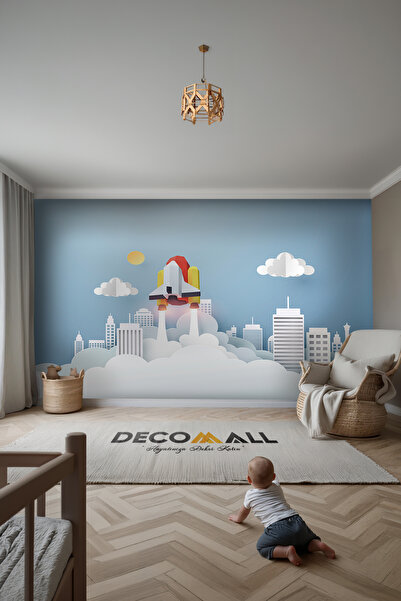 DECOMALL KİDS-194 Çocuk Bekek Genç Odası Tek Parça Duvar Kağıdı Kabartmalı 3D Görünümlü Yapışkan Hediyeli