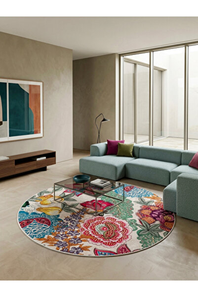 Brillant Floral Çiçek Desenli Lateks Taban Salon Antre Halı