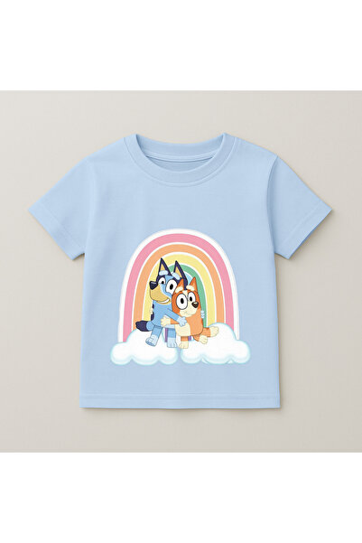 SVART WEAR Bluey Rainbow Cloud Printed Children's T-Shirt 100% Cotton Baby Blue