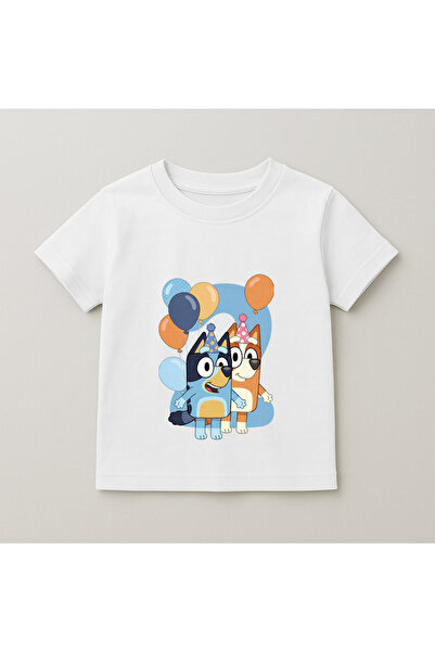 SVART WEAR Bluey and Bingo Balloons Printed Kids T-Shirt 100% Cotton White