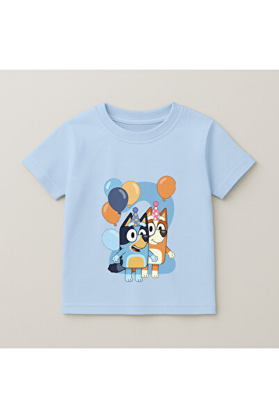 SVART WEAR Bluey and Bingo Balloons Printed Kids T-Shirt 100% Cotton Baby Blue