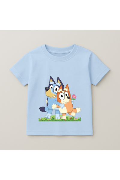 SVART WEAR Bluey and Bingo Grass Print Kids' T-Shirt 100% Cotton Baby Blue