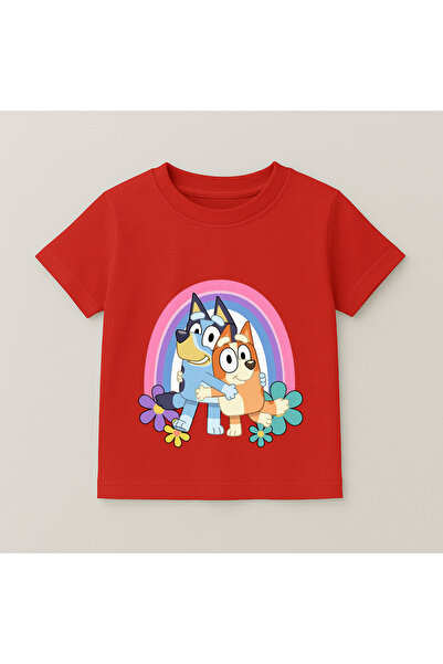 SVART WEAR Bluey Rainbow Printed Kids T-Shirt 100% Cotton Red