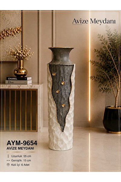avizemeydanı Avize Meydanı Artisan Dokulu Krem-Antrasit Tasarım Metal Zemin V...
