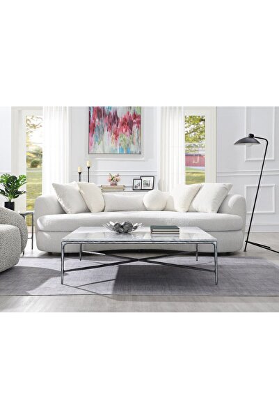 AlRugaib Furniture Square Silver Coffee Table with Marble Top