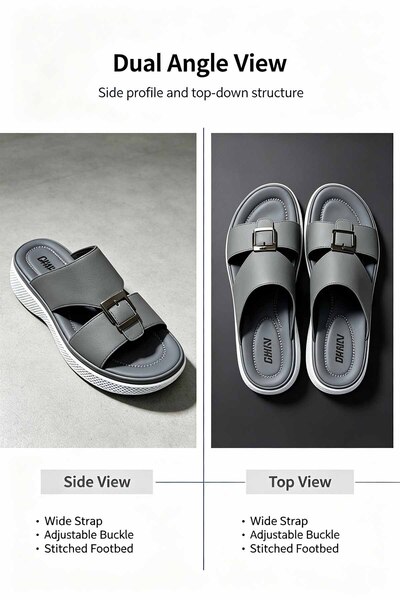 SoftSole KSA Casual Men Slip‑on Slide Sandals Adjustable Metal Buckle Soft Le...