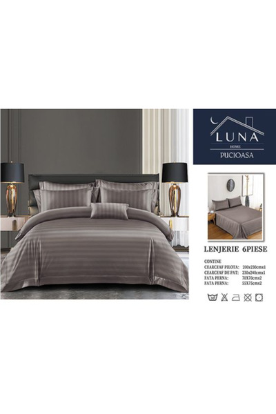 odjas Lenjerie de Pat Damasc LUNA HOME Pucioasa, 6 Piese, cu Elastic, Cearcea...