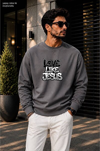 caddekombin Ανδρικό φούτερ Love Like Jesus με γραφικό τυπωμένο γκράφιτι και λ...