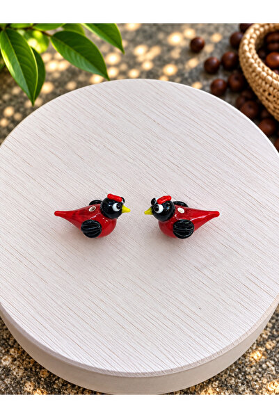 ADAMODART Handmade Murano Glass Red Cardinal Bird Beads (2 Pieces)