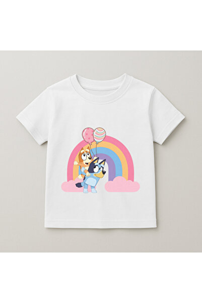 SVART WEAR Bluey Pink Rainbow Printed Kids T-Shirt 100% Cotton White