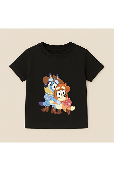 SVART WEAR Bluey Family Group Printed Kids T-Shirt 100% Cotton Black