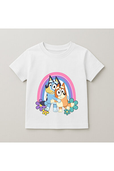 SVART WEAR Bluey Rainbow Printed Kids T-Shirt 100% Cotton White