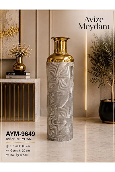 avizemeydanı Avize Meydanı Geometrik Desenli Gümüş-Gold Detaylı Lüks Metal Ze...