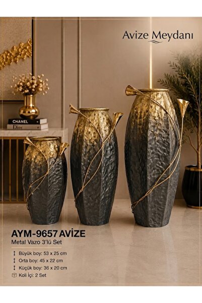avizemeydanı Avize Meydanı Sarmaşık Floral Dokulu Eskitme Gold-Antrasit 3'lü ...