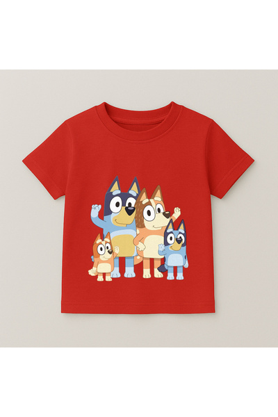 SVART WEAR Bluey Family Group Printed Kids T-Shirt 100% Cotton Red