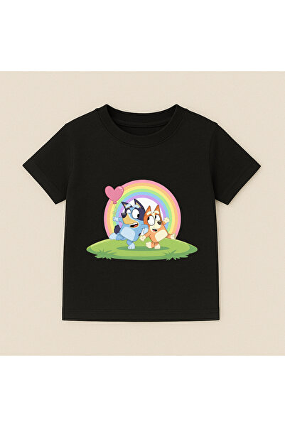SVART WEAR Bluey Rainbow Grass Printed Kids T-Shirt 100% Cotton Black