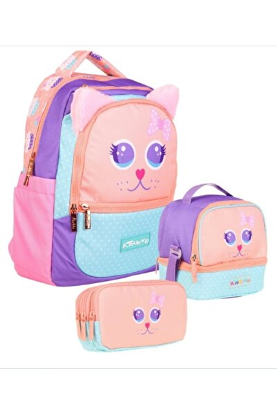 KAUKKO Kids Kız Çocuk Üçlü İlkokul 1.2.3.4. Sınıf Okul Çanta Seti - Sevimli K...