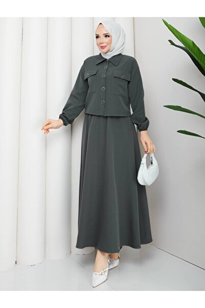 Rema Asel Dual Pocket and Double Cover Button Detail Skirt Suit